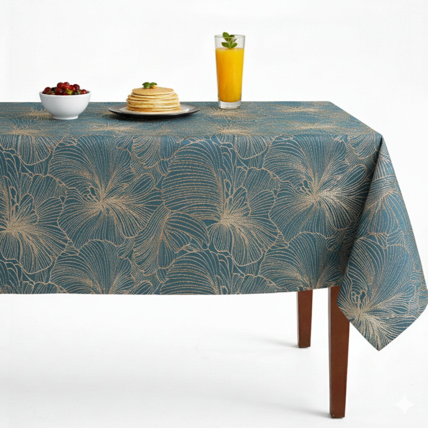 Blue Delhi Metallic Flower Jacquard Tablecloth