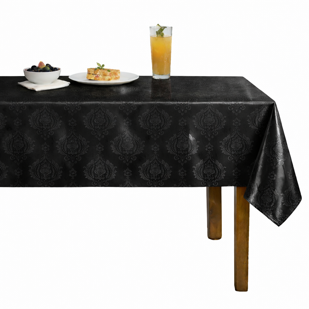 Brocade Damask Velvet Tablecloth – Black
