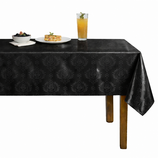 Brocade Damask Velvet Tablecloth – Black