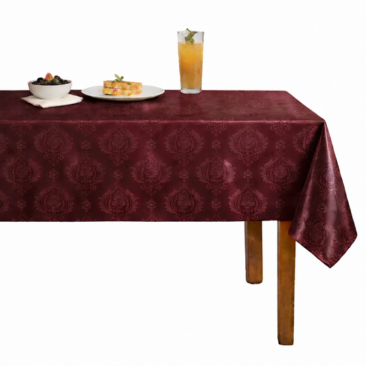 Brocade Damask Velvet Tablecloth – Burgundy