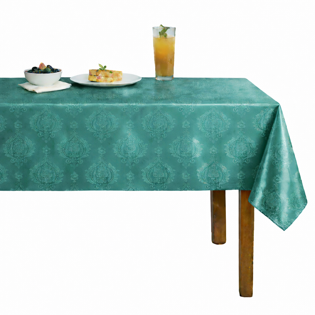 Brocade Damask Velvet Tablecloth – Seafoam