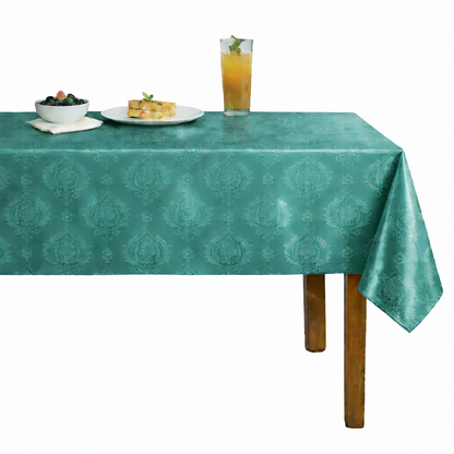 Brocade Damask Velvet Tablecloth – Seafoam