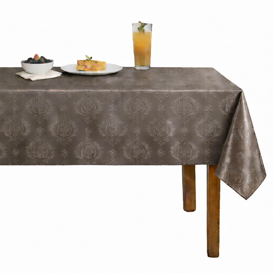 Brocade Damask Velvet Tablecloth – Taupe