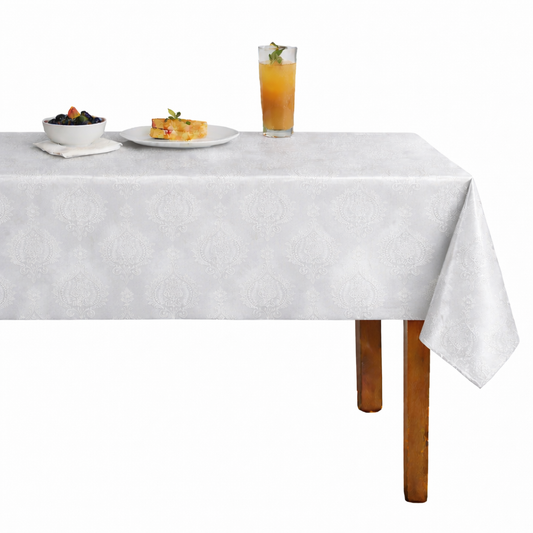 Brocade Damask Velvet Tablecloth –White