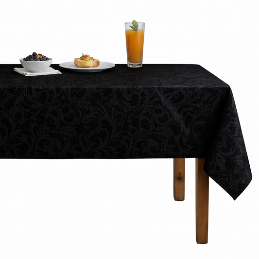Brocade Scroll Velvet Tablecloth – Black