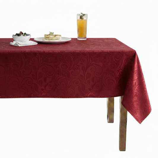Brocade Scroll Velvet Tablecloth – Burgundy