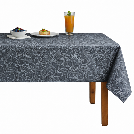 Brocade Scroll Velvet Tablecloth – Charcoal