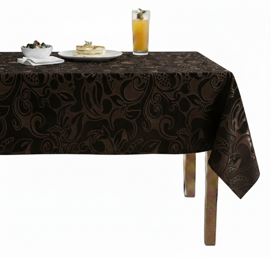 Brocade Scroll Velvet Tablecloth – Chocolate