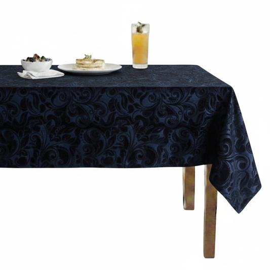 Brocade Scroll Velvet Tablecloth – Navy