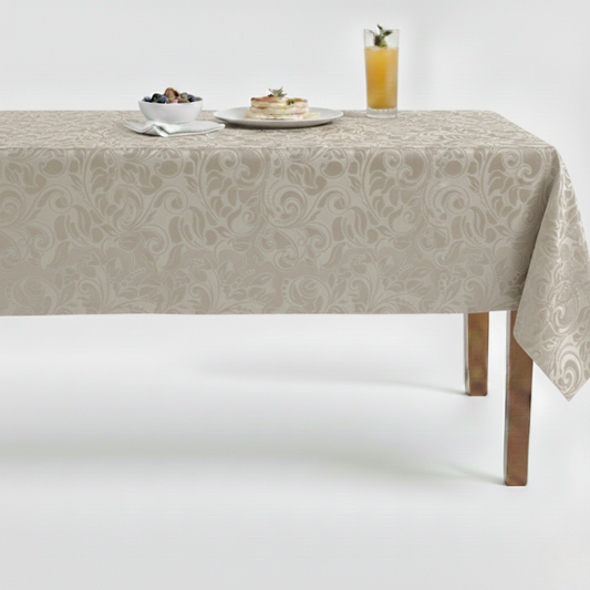 Brocade Scroll Velvet Tablecloth – Sand