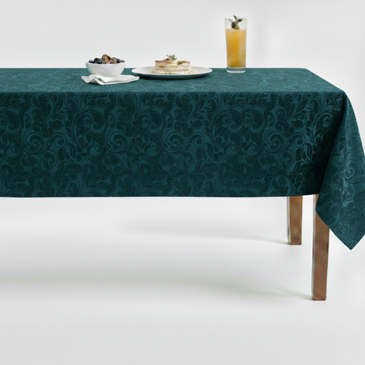 Brocade Scroll Velvet Tablecloth – Seafoam