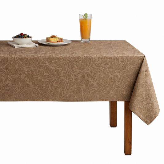Brocade Scroll Velvet Tablecloth – Taupe
