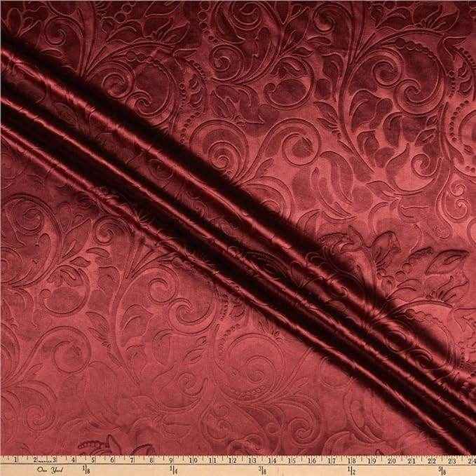 Burgundy Brocade Scroll Velvet Fabric by the Yard - 58 Inch Wide