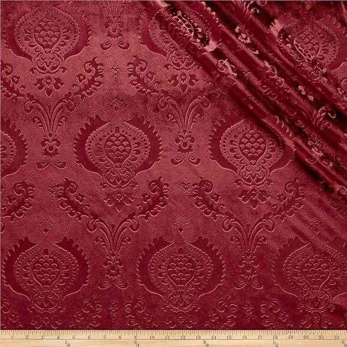Burgundy Brocade Damask Velvet Fabric by the Yard - 58 Inch Wide