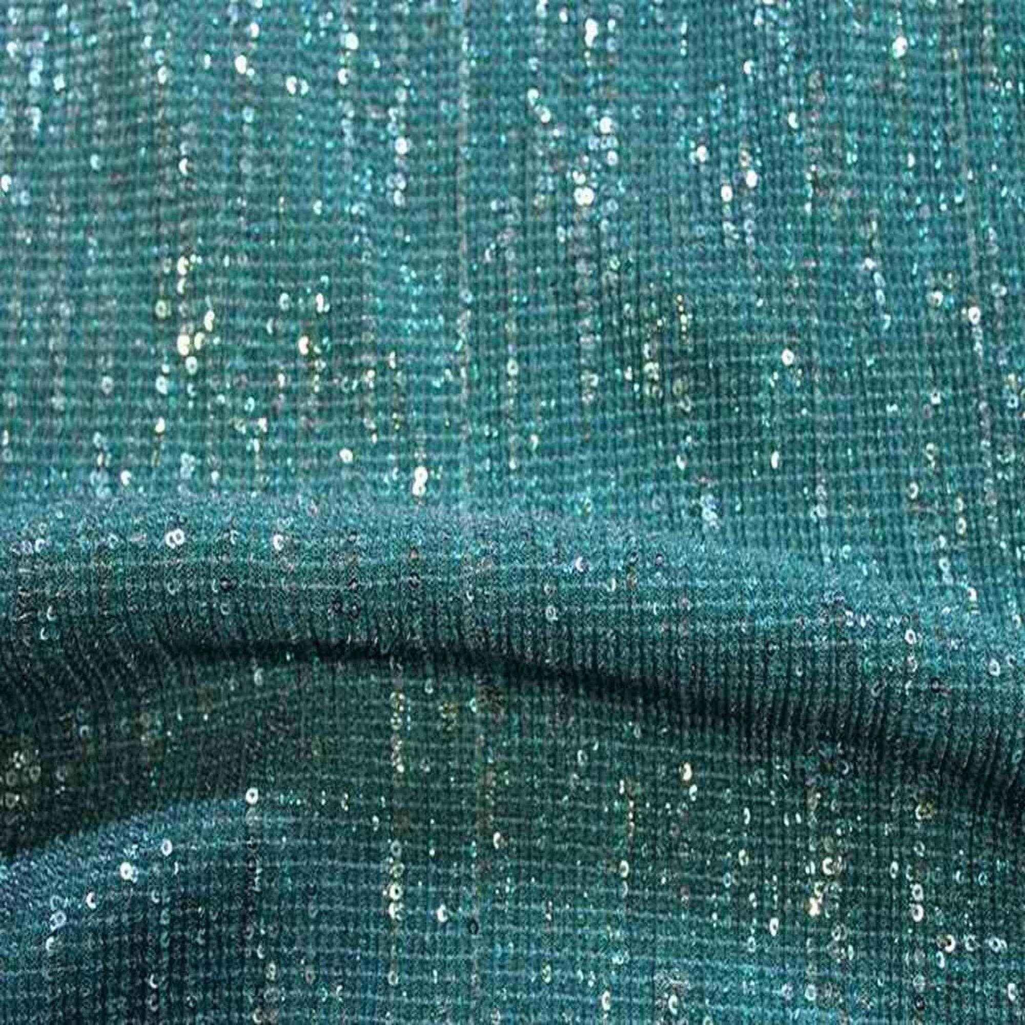 Teal COCKTAIL Sequin Fabric on Mesh Material Fabric by the Yard - 52 Inch Wide