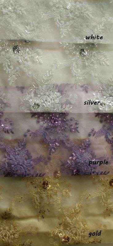 Blossom Glitter Sequin Embroidered Mesh Fabric. Lace Netting Material ideal for Sewing, Dresses, Gowns, Skirts, Veils