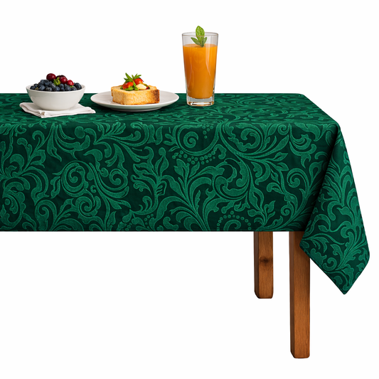 Brocade Scroll Velvet Tablecloth – Forest