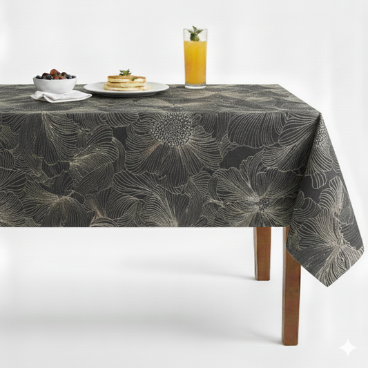 Delhi Metallic Flower Jacquard Tablecloth - Grey