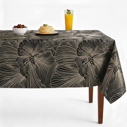 Delhi Metallic Flower Jacquard Tablecloth - Midnight