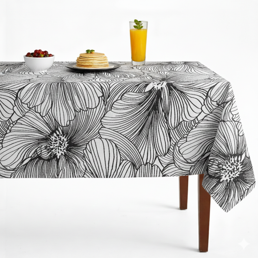 Delhi Metallic Flower Jacquard Tablecloth - Onyx