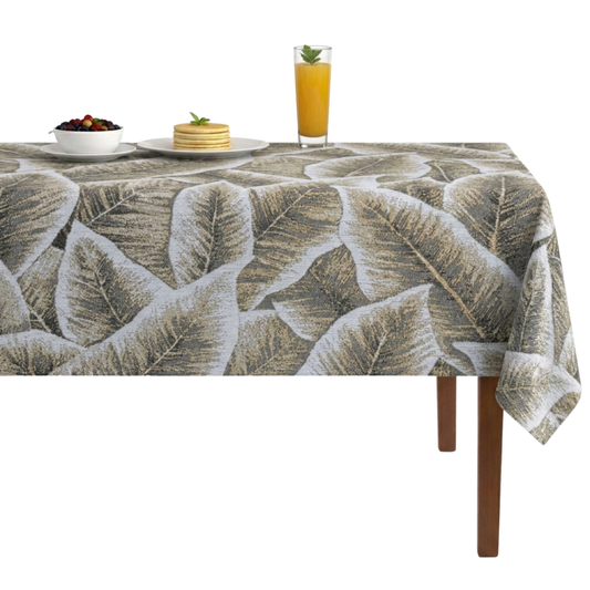 Foliage Jacquard Leaf Print Tablecloth - Gold