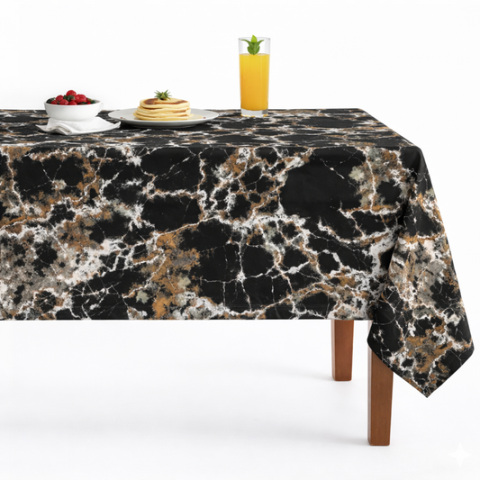 Granite Digital Print Satin  Tablecloth-Black/Gold