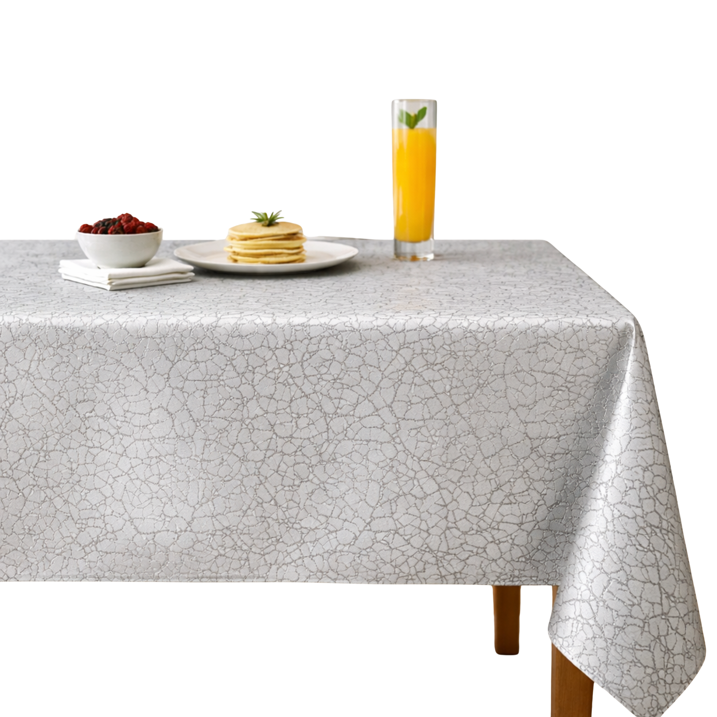 Gravel Metallic Jacquard Tablecloth - Crystal