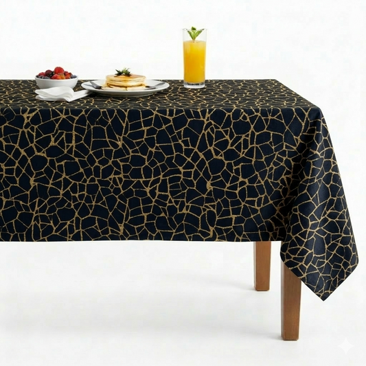 Gravel Metallic Jacquard Tablecloth - Navy/Gold