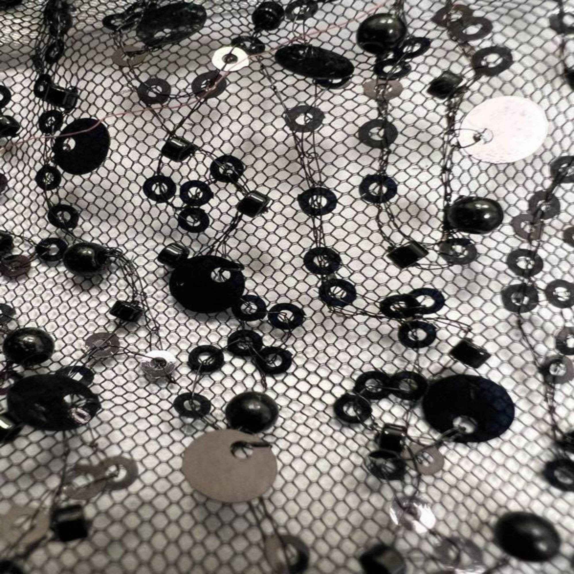 Black Soft Tulle Mesh Fabric Heavily Embellished with Sequins Fabric by the Yard - 52 Inch Wide