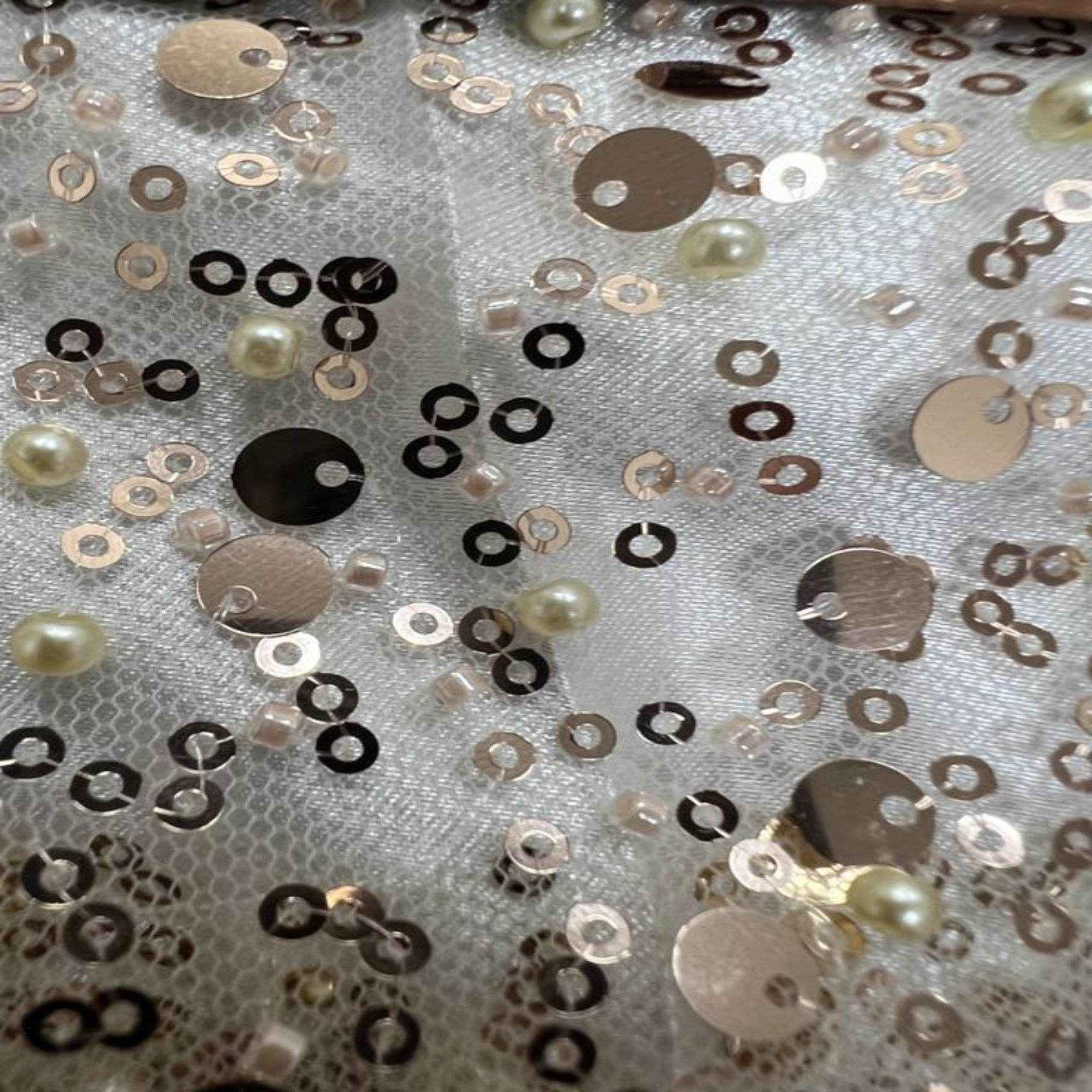 Blush Soft Tulle Mesh Fabric Heavily Embellished with Sequins Fabric by the Yard - 52 Inch Wide