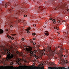 Red Soft Tulle Mesh Fabric Heavily Embellished with Sequins Fabric by the Yard - 52 Inch Wide