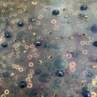 Turquoise Soft Tulle Mesh Fabric Heavily Embellished with Sequins Fabric by the Yard - 52 Inch Wide