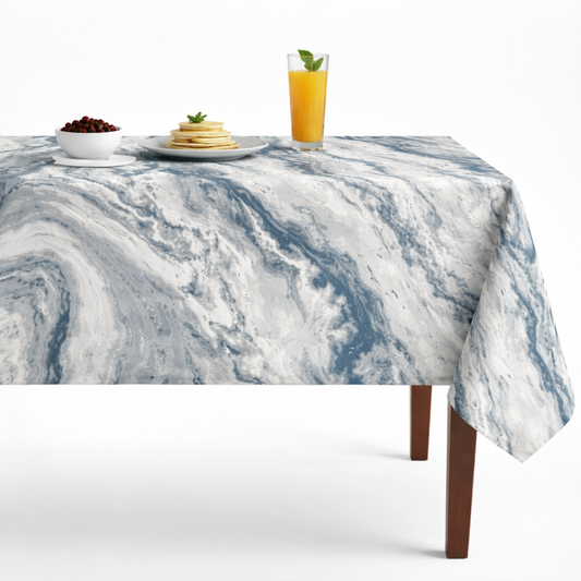 Aqua Mahwah Metallic Marbleized Tablecloth