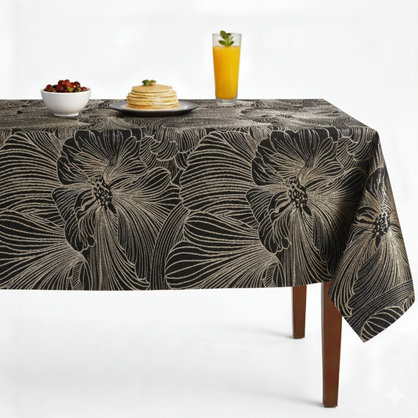 Midnight Delhi Metallic Flower Jacquard Tablecloth