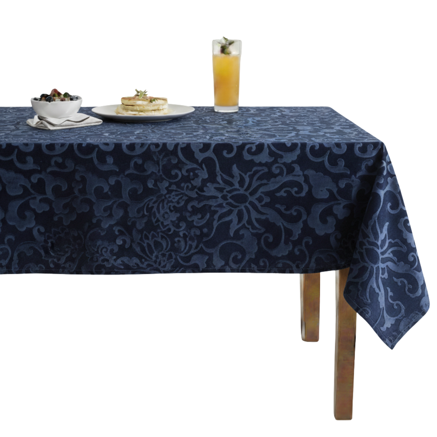 Vails Brocade Velvet Tablecloth - Navy