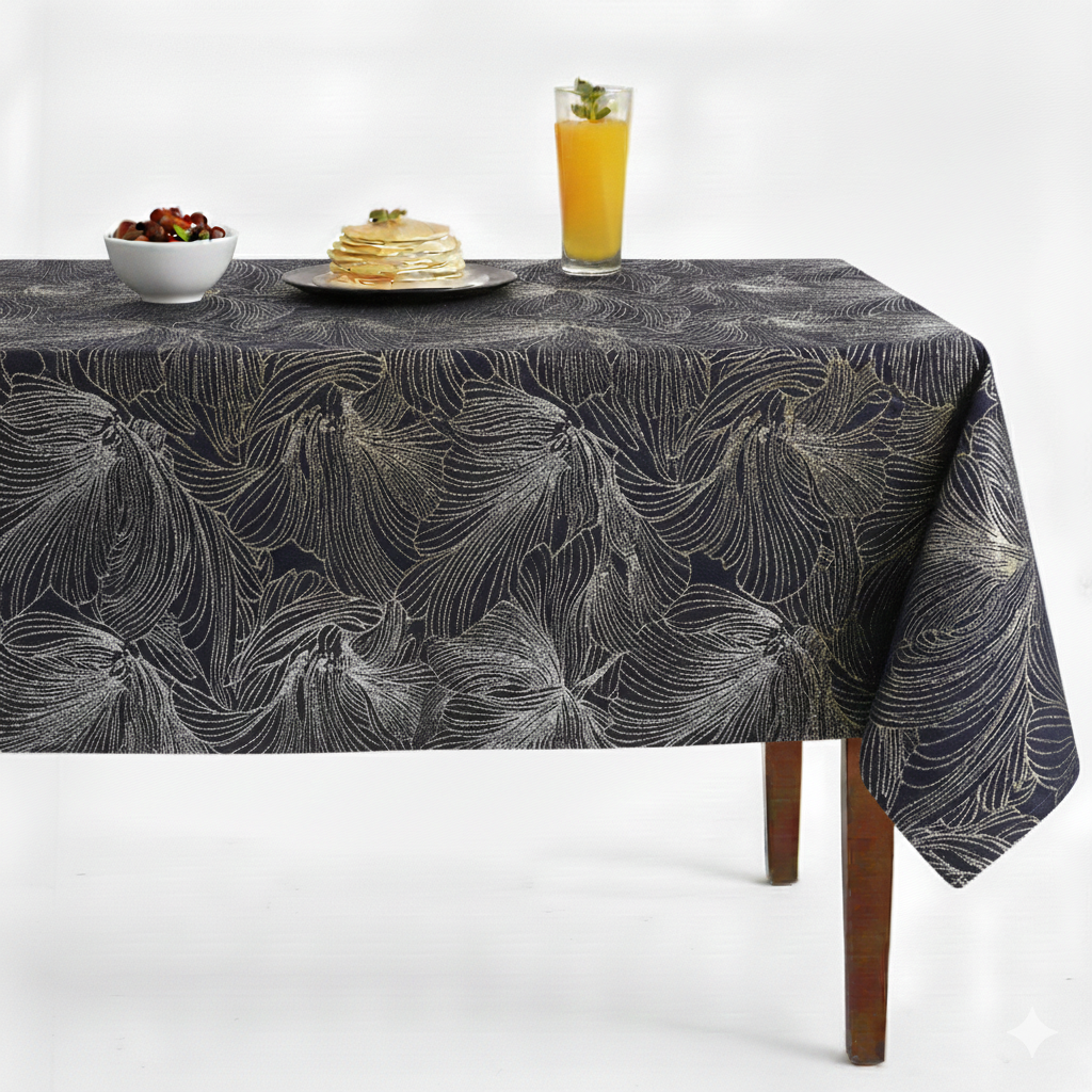 Navy Delhi Metallic Flower Jacquard Tablecloth