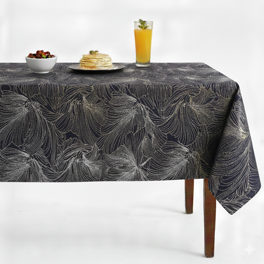 Navy Delhi Metallic Flower Jacquard Tablecloth
