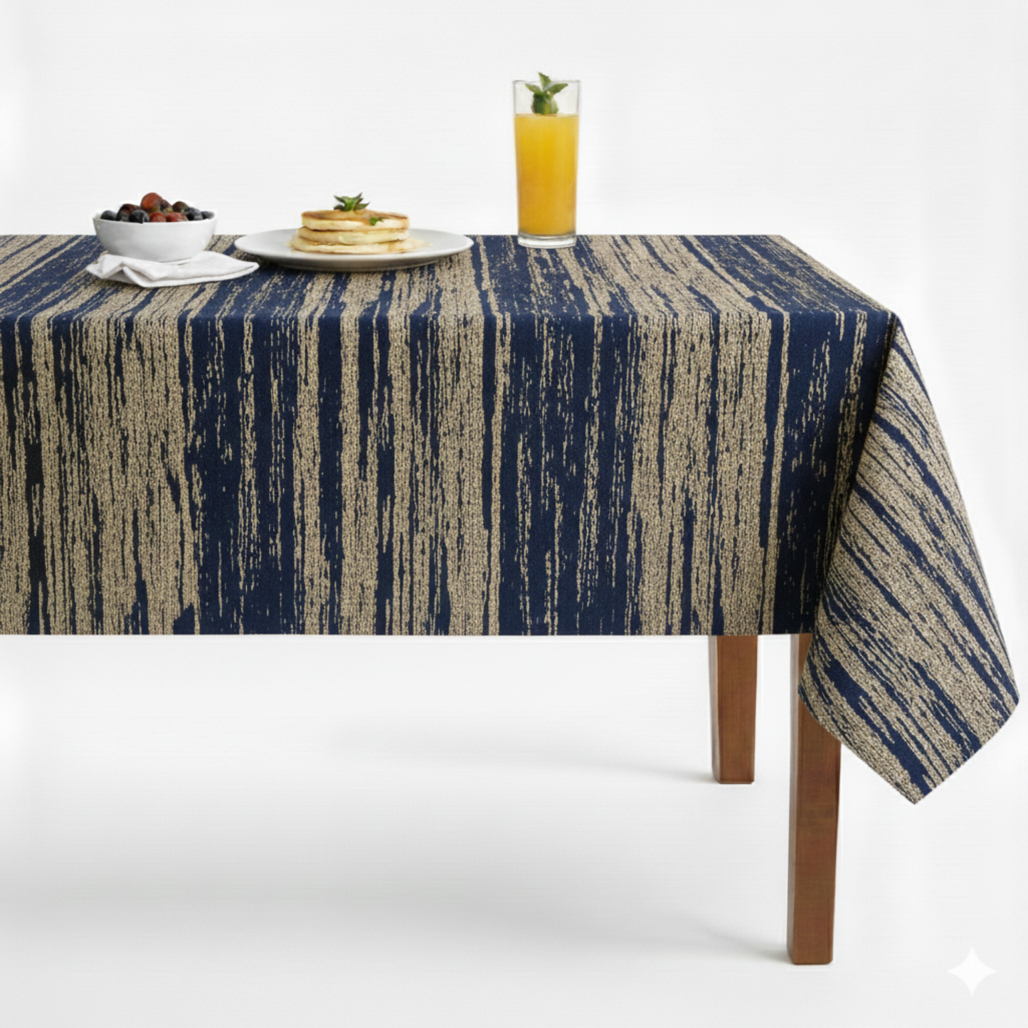 Navy Inline Metallic Jacquard Tablecloth