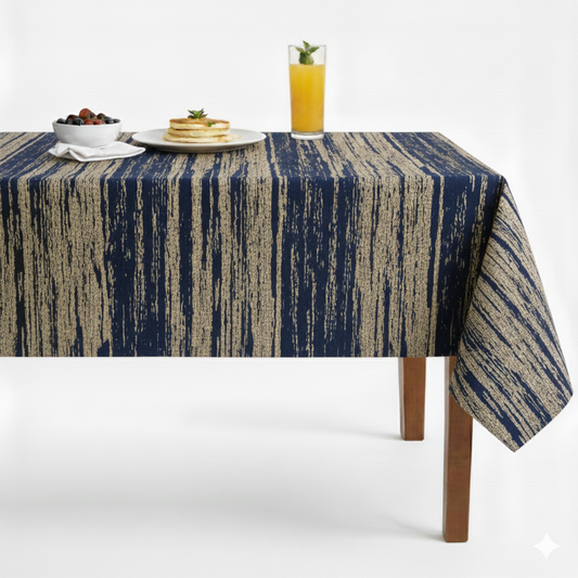 Navy Inline Metallic Jacquard Tablecloth