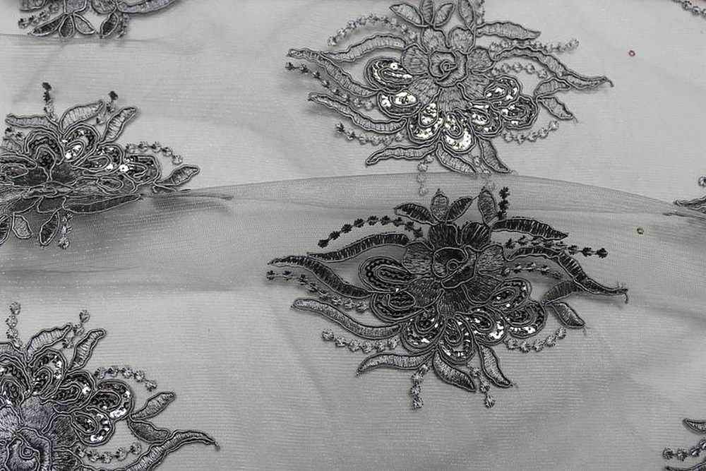 grey ROUNDAROSE Lace Fabric by the Yard - 54 Inch Wide