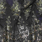 Black/Gold Rowley Sequin Embroidered Mesh Fabric. Lace Netting Material - 52 Inch in Width Fabric by the Yard - 52 Inch Wide