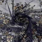 Navy/Gold Rowley Sequin Embroidered Mesh Fabric. Lace Netting Material - 52 Inch in Width Fabric by the Yard - 52 Inch Wide