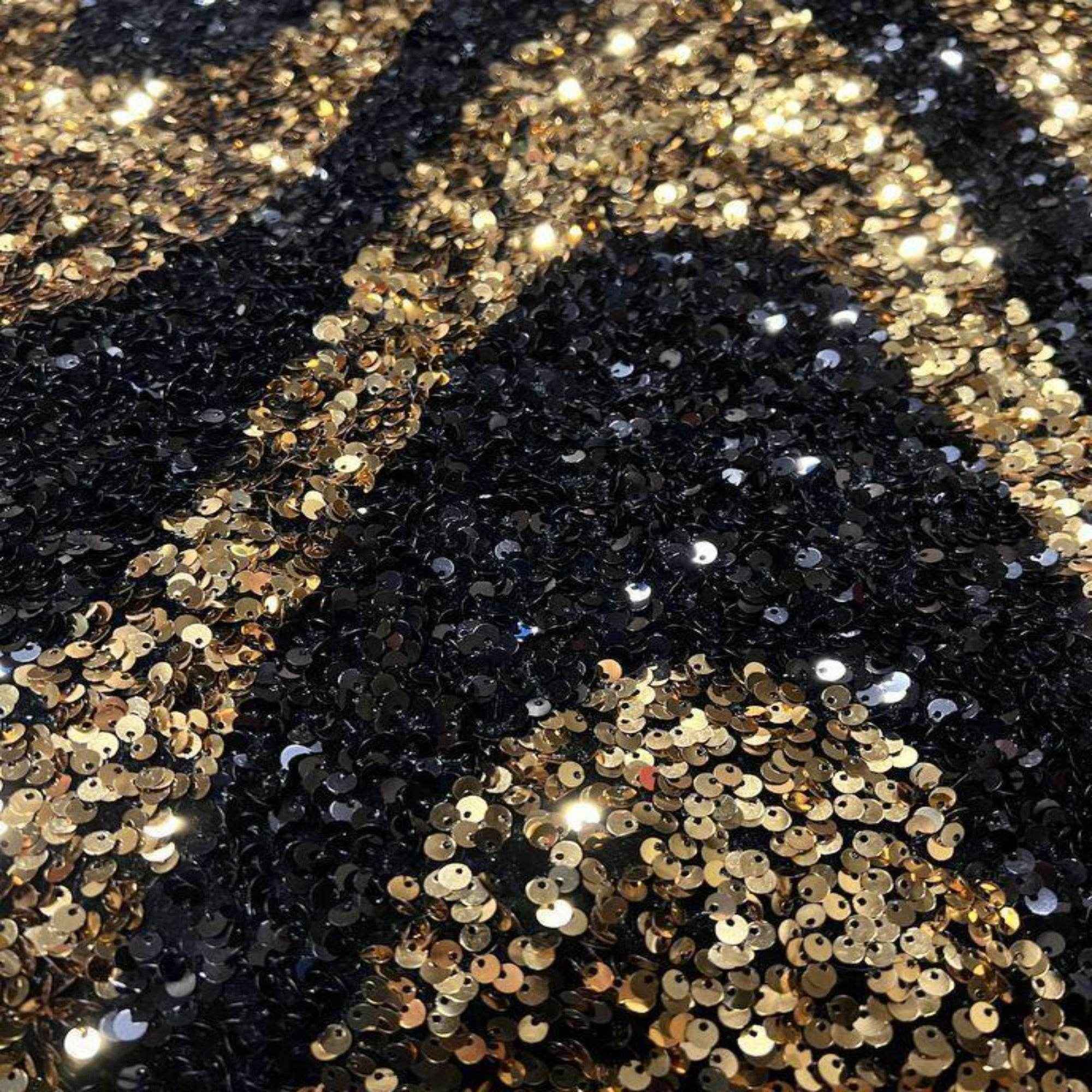 Black/Gold Selectra Waves Stretch Velvet Sequin Fabric by the Yard - 48 Inch Wide