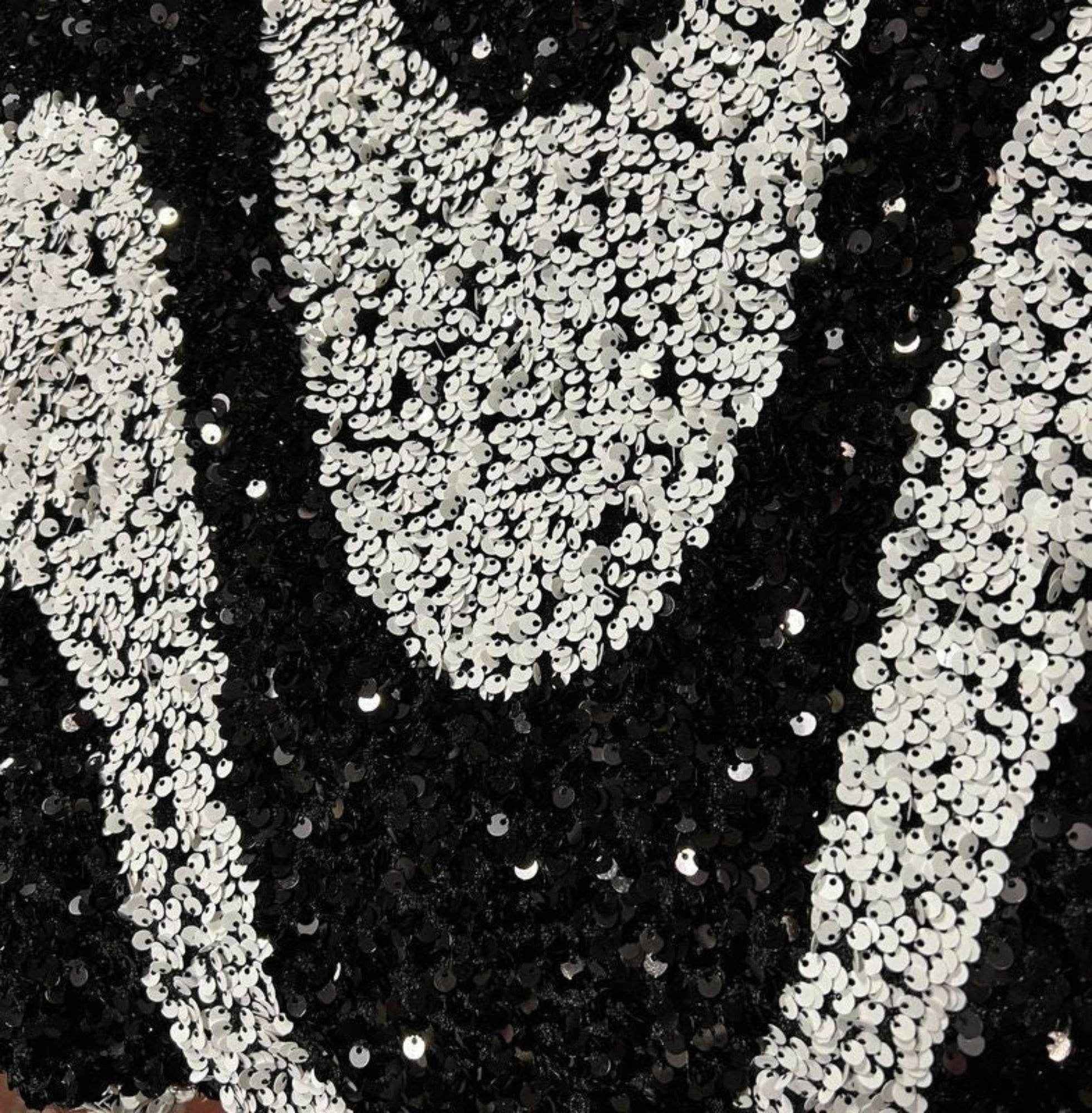 Black/White Selectra Waves Stretch Velvet Sequin Fabric by the Yard - 48 Inch Wide