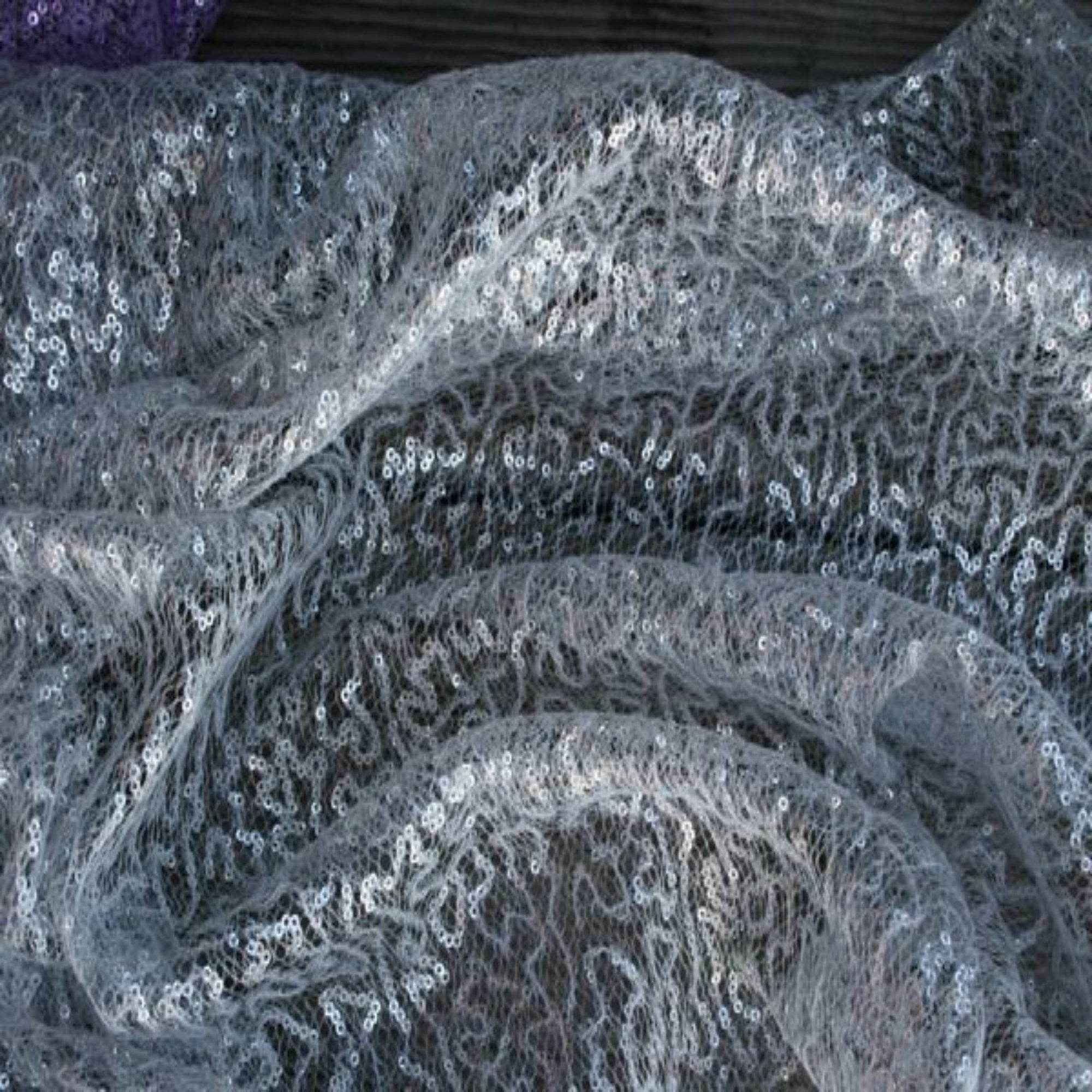 Grey SPRINKLE Two Size Sequin Fabric on Sheer Material Fabric by the Yard - 52 Inch Wide