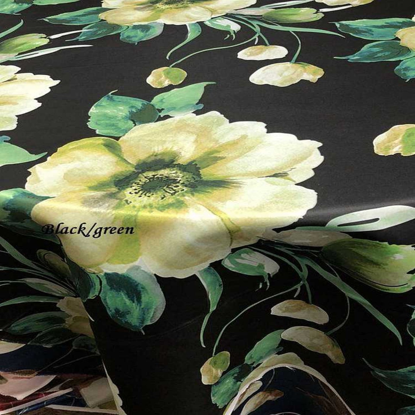 TROPICAL Floral Digital Print Satin | Tablecloth - Green/Black