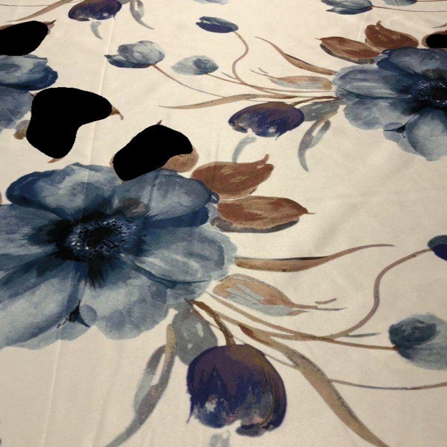 TROPICAL Floral Digital Print Satin | Tablecloth - Navy