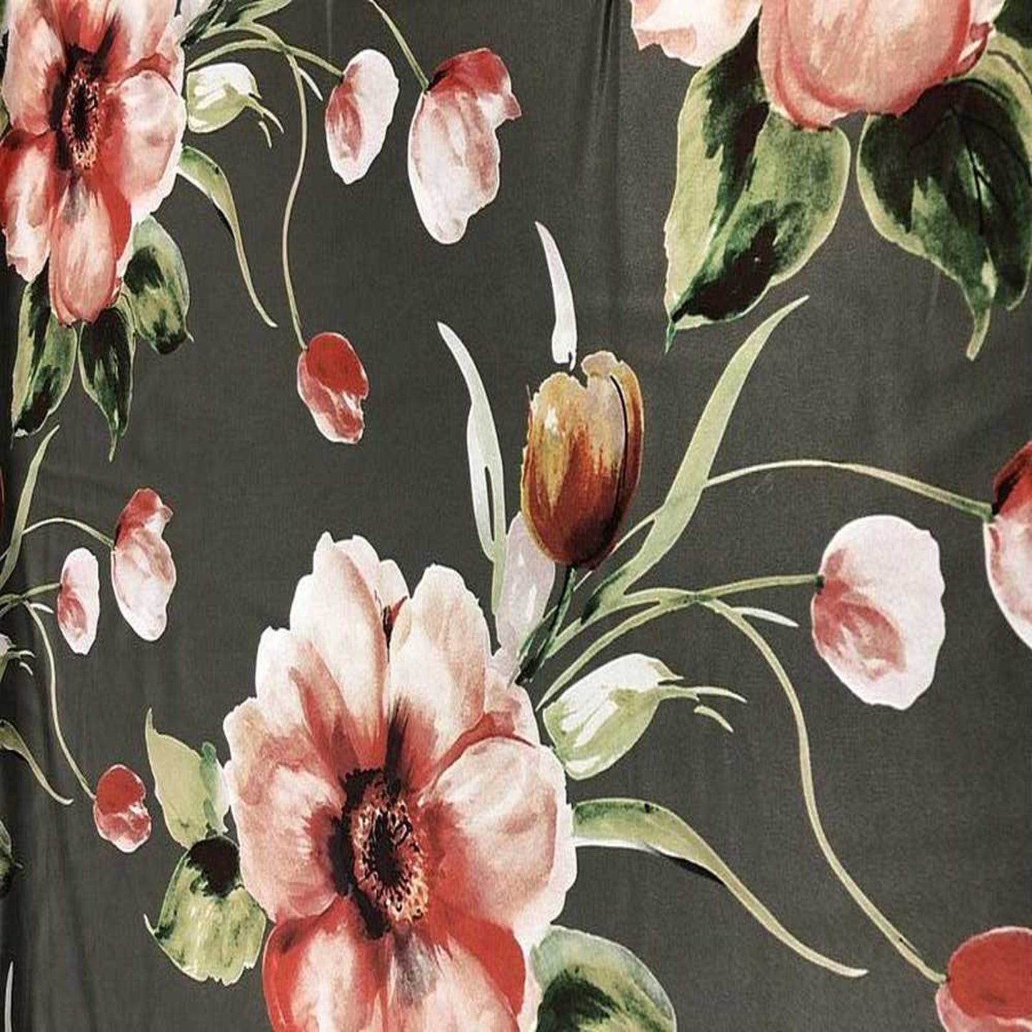 TROPICAL Floral Digital Print Satin | Tablecloth - Olive