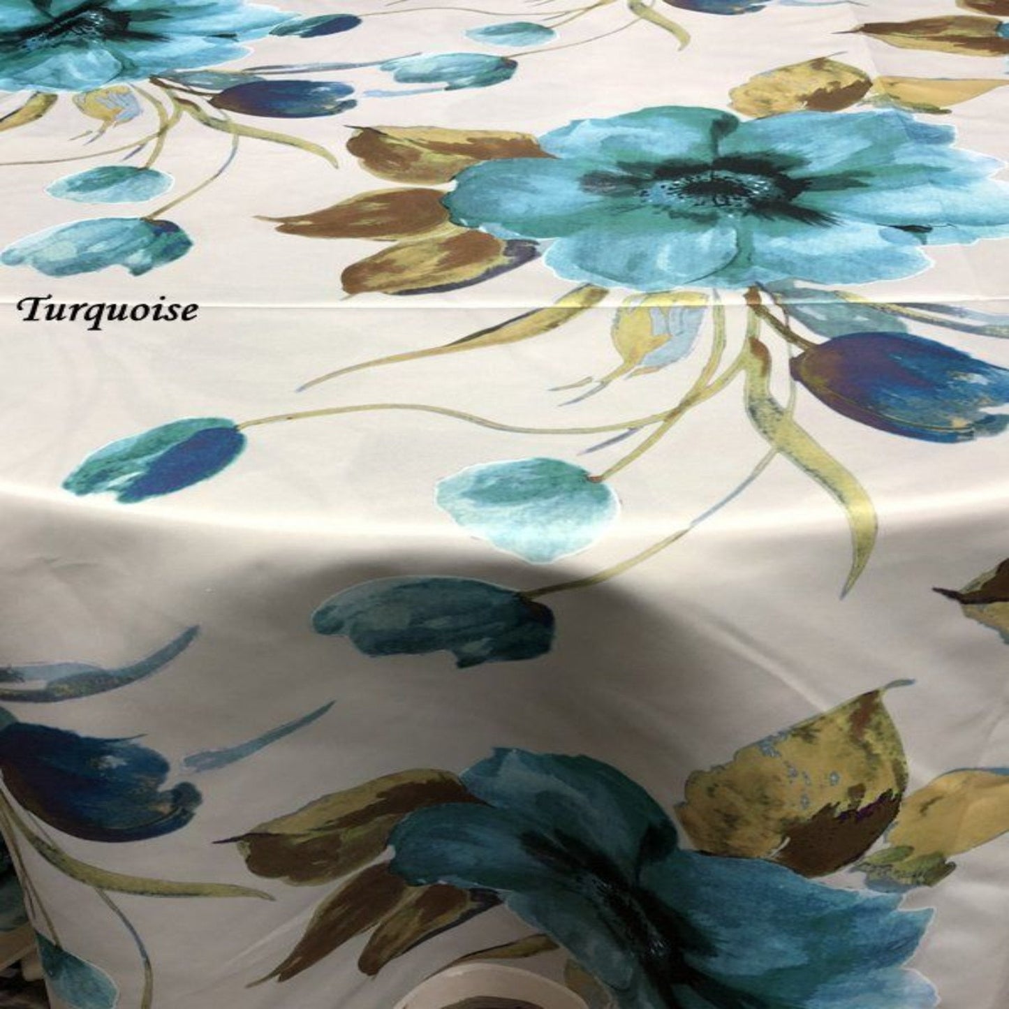 TROPICAL Floral Digital Print Satin | Tablecloth - Turquoise