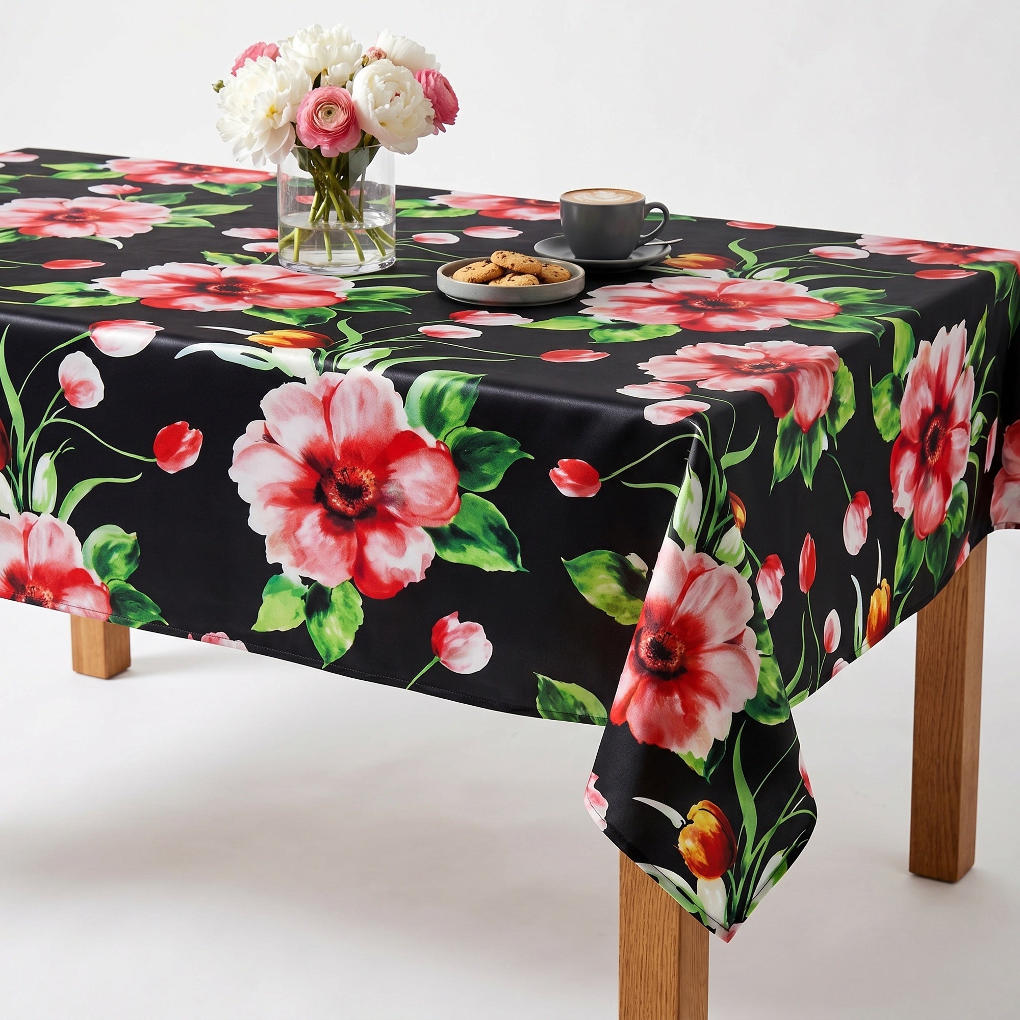 Tropical Rose Black Tablecloth